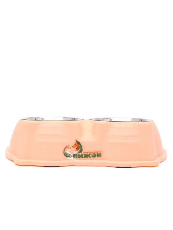 Миска двойная &laquo;Кисы&raquo;, 28&times;16.3&times;7.3 см, на пластиковом основании, металл, розовая