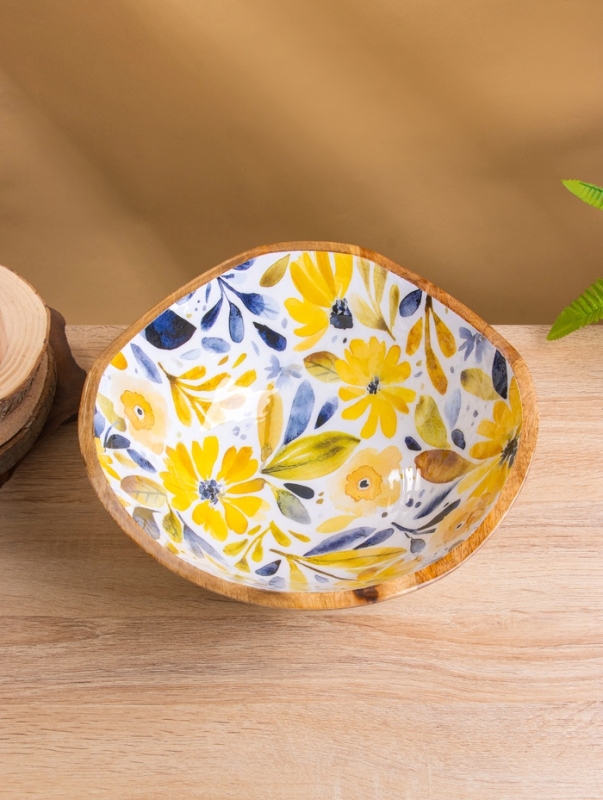 Салатник Салатник "Желтые и синие цветы" дерево манго 29х29х11 см
