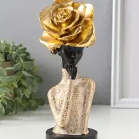 Бюст полистоун "Девушка с золотой розой, в наряде с узорами" чёрный 9х7,5х19,5 см
