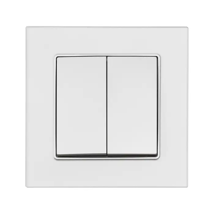 Выключатель проходной TOT Matte Glass, 10 А, 2 клавиши, скрытый монтаж, стеклянная рамка, серебристый