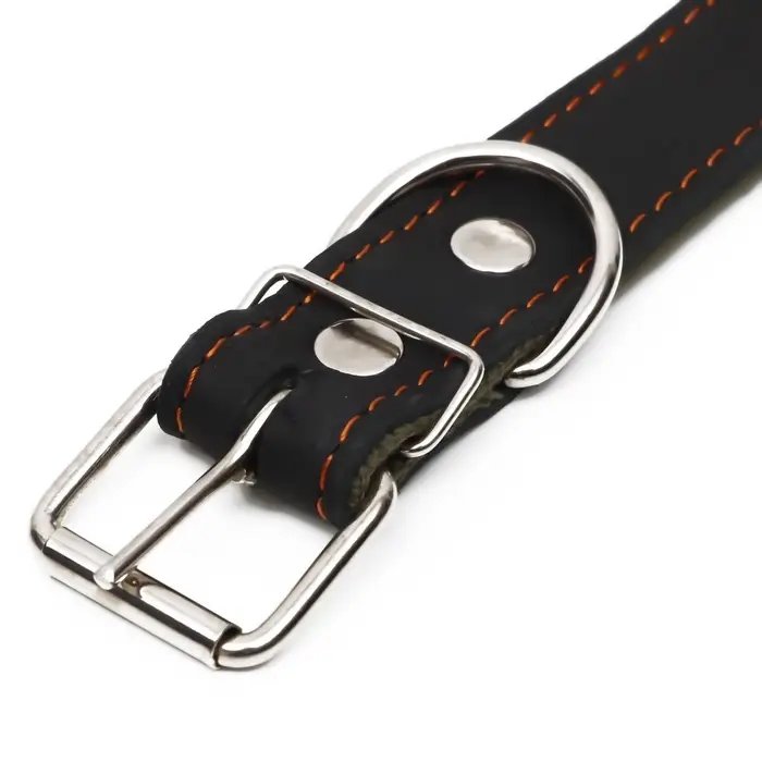 Ошейник комбинированный, безразмерный, 70&times;3.5 см, ОШ 25-60 см, кожа, брезент, чёрный