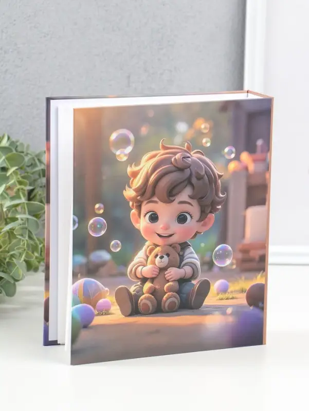 Фотоальбом на 80 фото 10х15 см "Мальчик в полосатой рубашке с мишкой" в коробке 5х19х22,8 см   10962