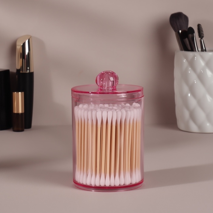 Органайзер для для ватных палочек, с крышкой, d = 6,7 × 10,5 см, в коробке, цвет розовый Органайзер для для ватных палочек, с крышкой, d = 6,7 × 10,5 см, в коробке, цвет розовый