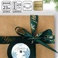 Лента атласная с тиснением &laquo;Удачи в Новом году!&raquo;, 25 мм, 23&plusmn;1 м, зелёная