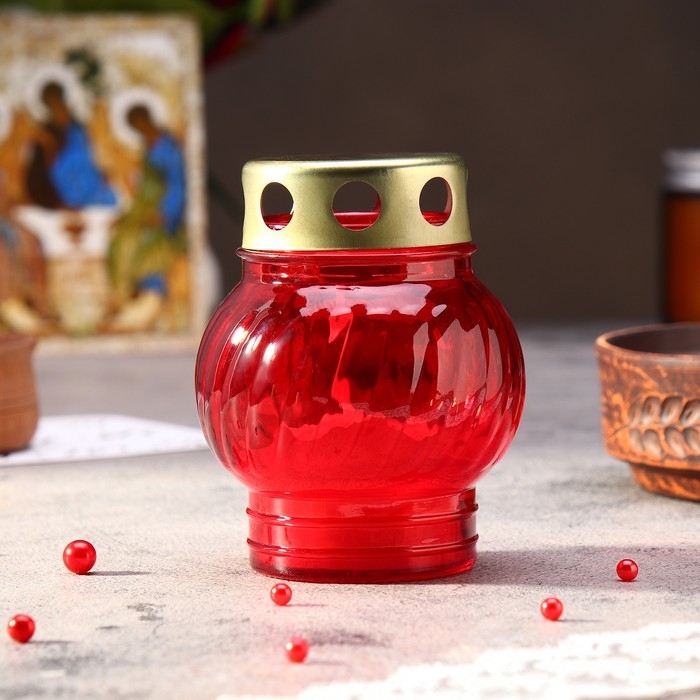 Свеча парафиновая поминальная в стеклянном подсвечнике Свеча парафиновая поминальная в стеклянном подсвечнике