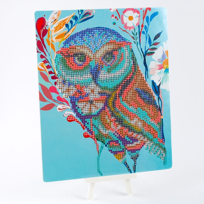 Алмазная вышивка «Сова-красавица», с подставкой, с частичным заполнением