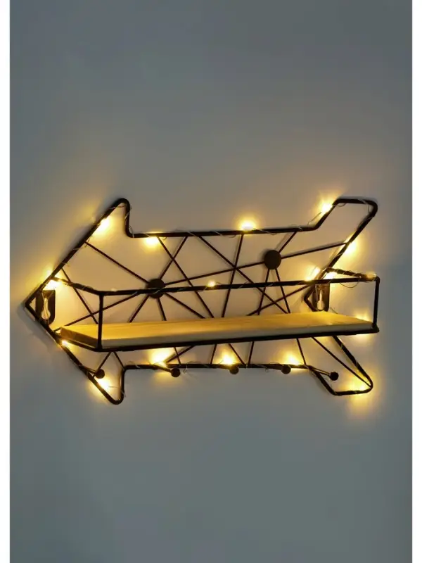 Вешалка настенная с полкой 26&times;9 см &laquo;Стрелка&raquo;, крючки декоративные, с подсветкой, 5 крючков, чёрная