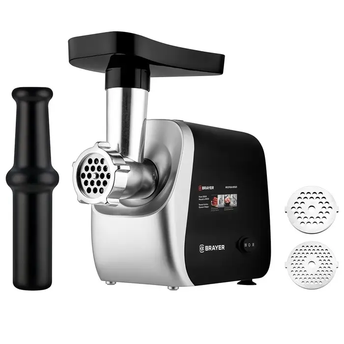 Мясорубка BRAYER 1609BR, электрическая, 2000 Вт, реверс, 3 диска, 3 насадки, 2 кг/мин Мясорубка BRAYER 1609BR, электрическая, 2000 Вт, реверс, 3 диска, 3 насадки, 2 кг/мин