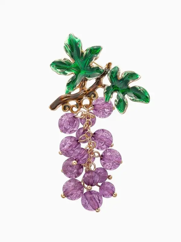Брошь &laquo;Аметист&raquo;, виноград, подвижные бусины, зелёно-фиолетовая в золоте