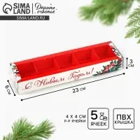 Коробка под 5 конфет с ячейками «Снегири», 6 х 23 х 3 см