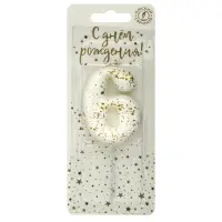 Свеча в торт "Белые брызги", цифра "6"