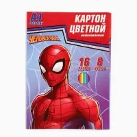 Картон цветной, А4, 16 листов, 8 цветов, немелованный, односторонний, в папке, 220 г/м², Человек-паук Картон цветной, А4, 16 листов, 8 цветов, немелованный, односторонний, в папке, 220 г/м², Человек-паук