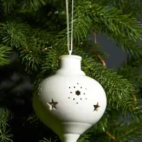 Ёлочный шар с подсветкой &laquo;Снежный&raquo;, 10.7&times;8.5&times;8.5 см, 1 LED, керамика, от батареек LR44&times;3, керамика, свечение тёплое белое
