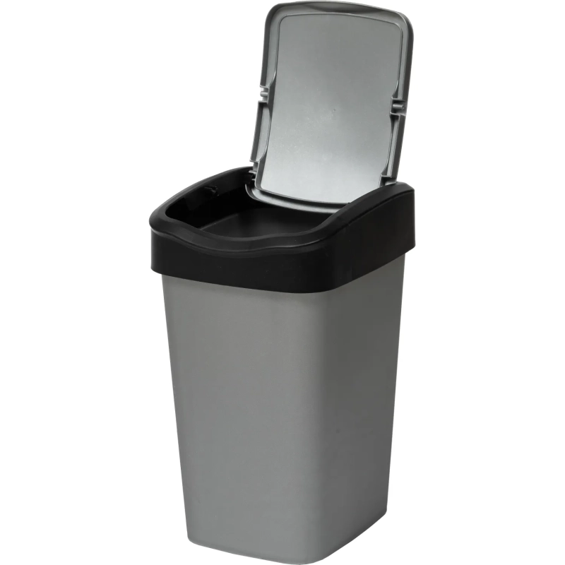 Ведро мусорное пластик с подв.крышкой Tandem 10л (сер.металлик/черн)_841058