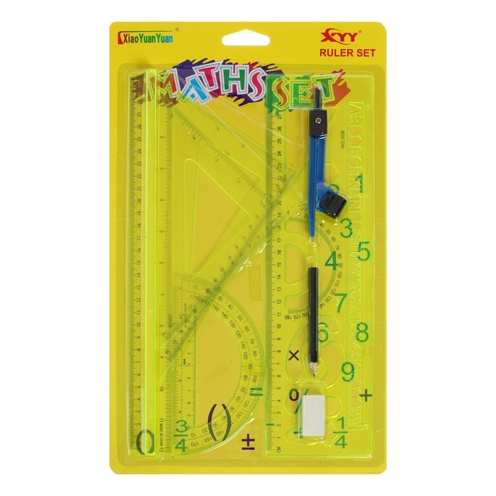 Набор геометрический, чертежный, блистер: линейка 30 см, 2 треугольника, транспортир, ластик, циркуль, линейка с трафаретами, тонированный, МИКС Набор геометрический, чертежный, блистер: линейка 30 см, 2 треугольника, транспортир, ластик, циркуль, линейка с трафаретами, тонированный, МИКС