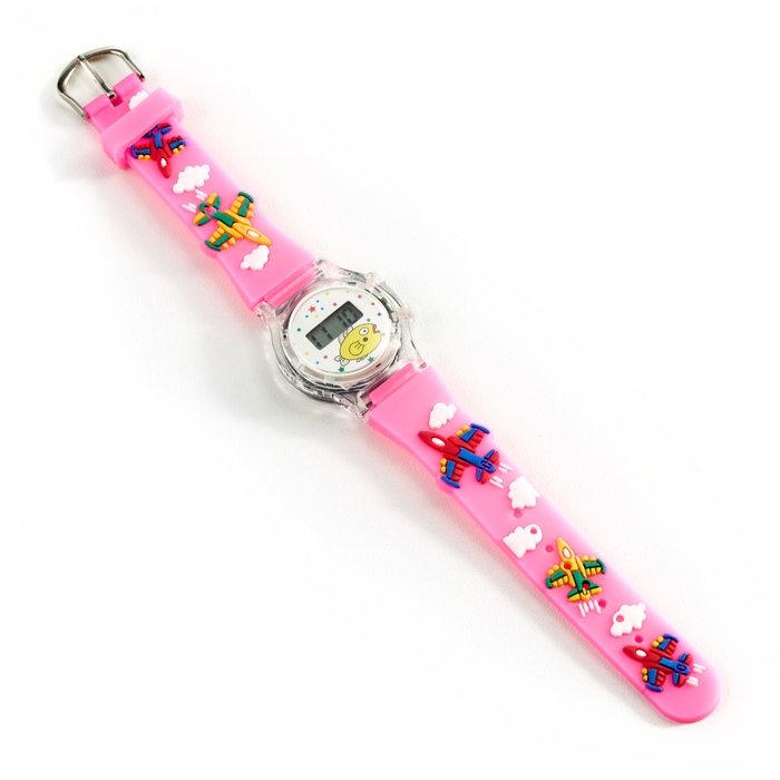 Часы наручные электронные, детские "Самолет", ремешок силикон l-21.5 см