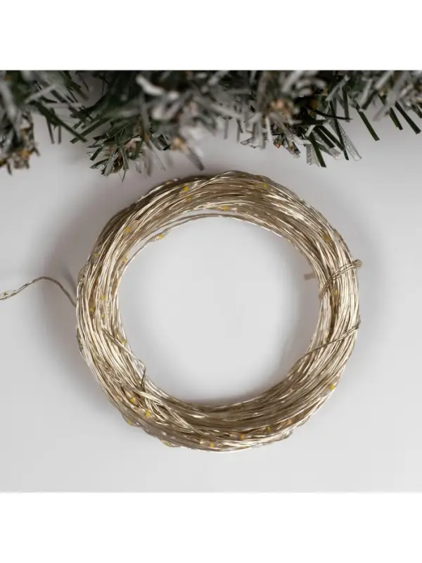 Гирлянда &laquo;Нить&raquo; 20 м, роса, IP20, серебристая нить, 200 LED, свечение тёплое белое, 12 В