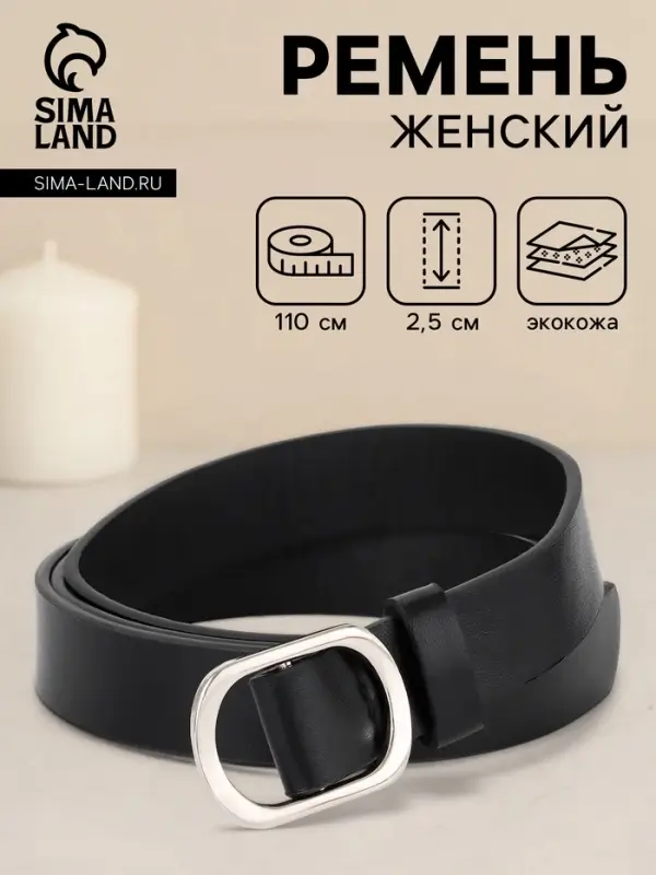 Ремень женский, затяжка, 2.5&times;110 см, без винта, серебристая пряжка, чёрный