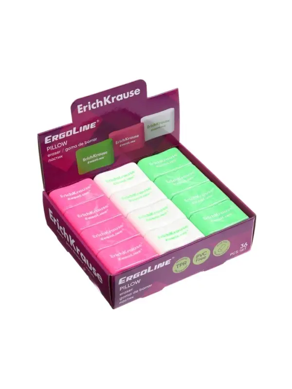 Ластик ErichKrause ErgoLine Pillow, 33&times;21&times;8 мм, мягкий, гипоаллергенный, микс