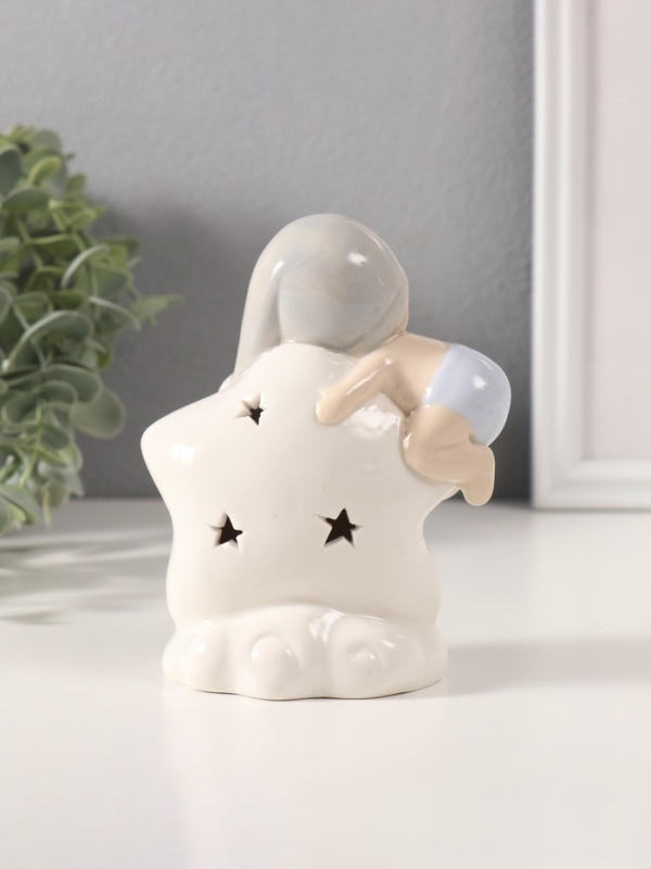 Сувенир керамика свет "Малыш в голубом колпаке на звёздочке" 6х10,5х12,5 см