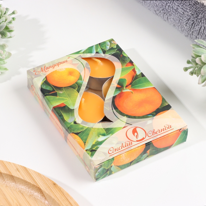 Набор чайных свечей ароматических  Набор чайных свечей ароматических "Мандарин", 3,8х1,6 см, 3,5 ч, 12 г, 6 штук