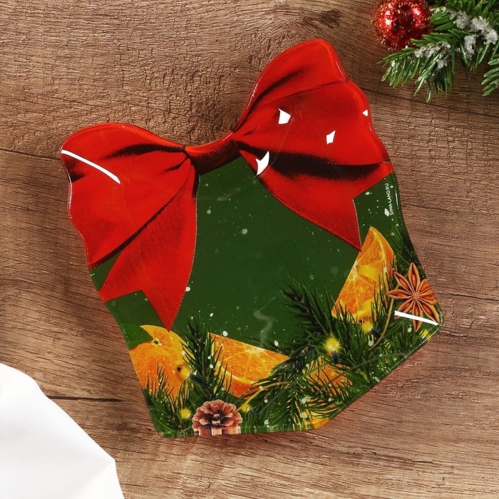 Тарелка новогодняя Дорого внимание «Апельсины», 15 х 17,3 см, стекло