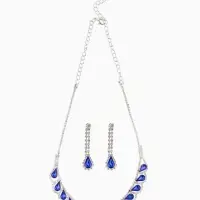 Набор 2 предмета: серьги, колье &laquo;Листопад&raquo;, капли, сине-белый в серебре, 45 см