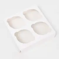 Коробка для 4 мини - капкейка белая с окном, 13×13×8 см