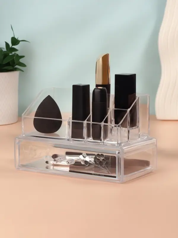 Органайзер для хранения косметики, 9 секций, с выдвижным ящиком, 18.5&times;10&times;11.5 см, прозрачный