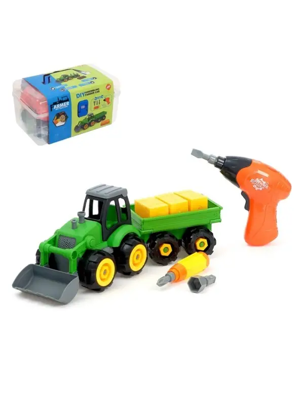 Конструктор винтовой &laquo;Трактор&raquo;, с электрическим шуруповёртом, отвёрткой и насадками