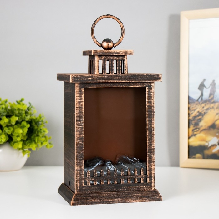 Ночник Ночник "Камин" LED от батареек 3хАА USB черный с медной патиной 12х14,5х26,5 см