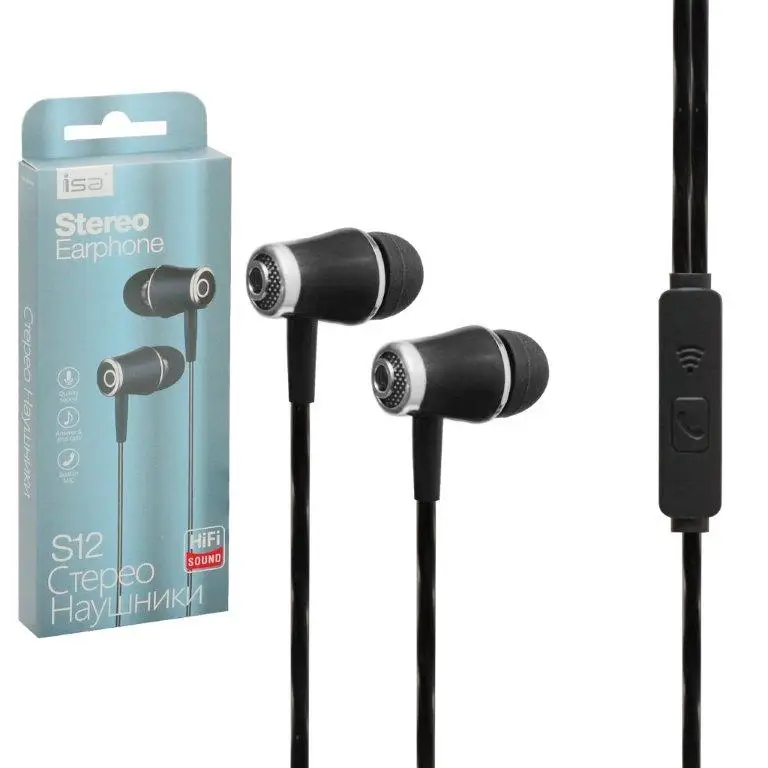 Наушники ISA S12 с микрофоном черные Наушники ISA S12 с микрофоном черные