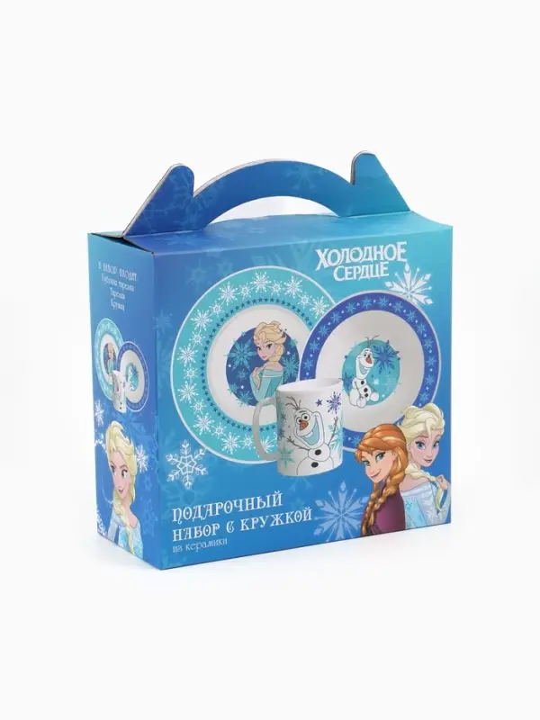 Набор посуды керамической детской, 3 предмета: кружка 200 мл, тарелка 19 см, салатник 250 мл, Холодное сердце