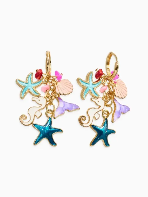 Серьги "Морской мир" подвесочки, цветные в золоте