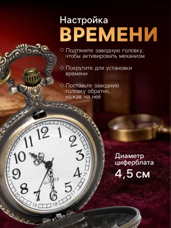 Часы карманные &laquo;Поезд&raquo;, кварцевые, цепочка l-40 см, d=4.5 см