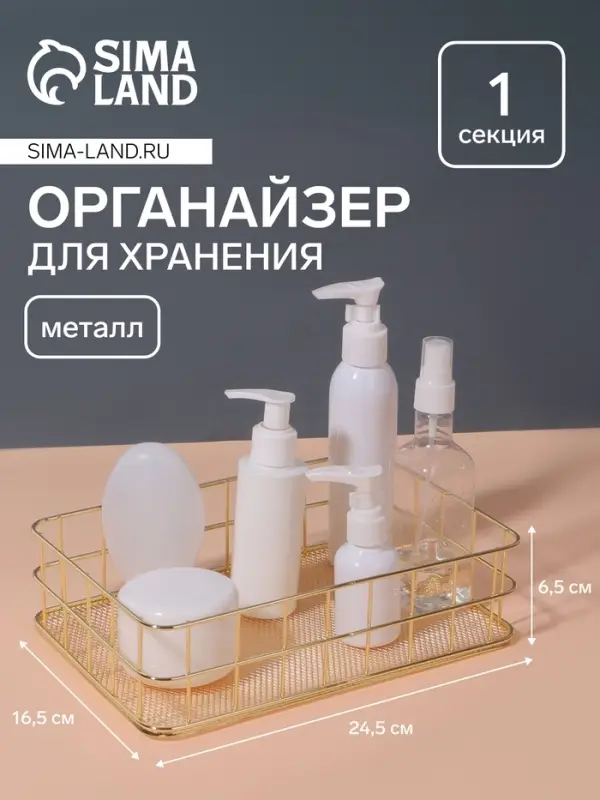 Органайзер для хранения косметических принадлежностей &laquo;РАФАЭЛЬ&raquo;, 24.5&times;16.5&times;6.5 см, цвет золотистый
