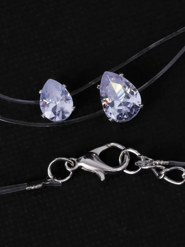 Кулон на леске &laquo;Двойная слеза&raquo;, белый в серебре, 40 см