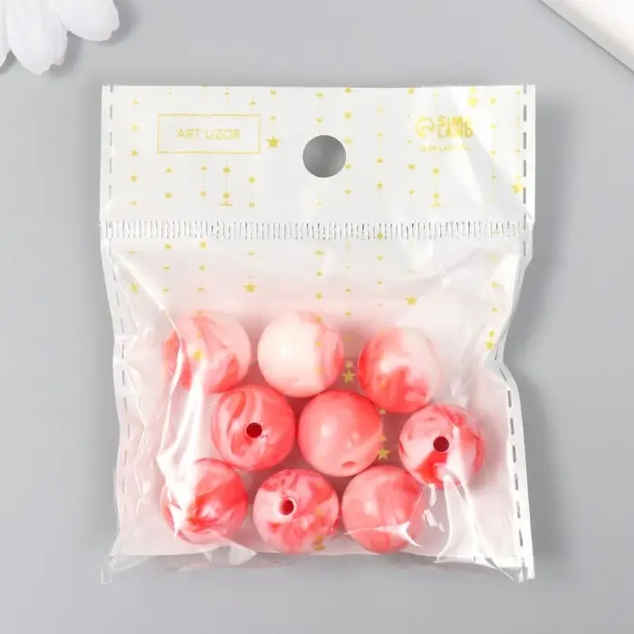 Бусины пластик "Разводы краски. Красные" набор 20 гр d=1,6 см