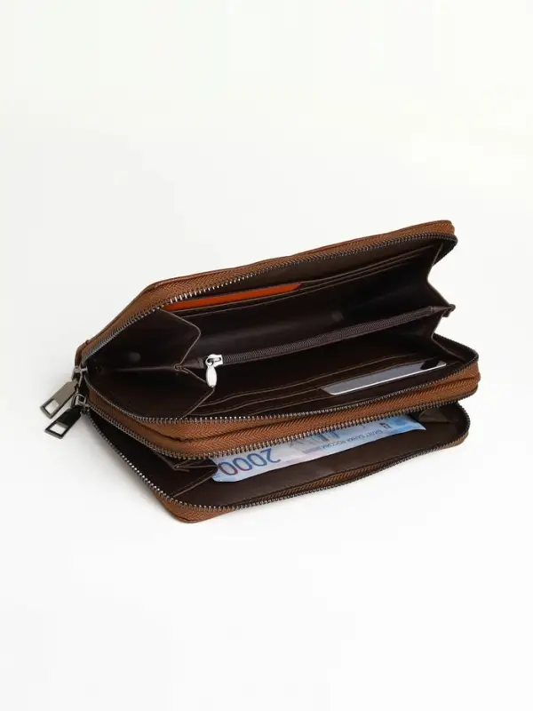 Портмоне-клатч мужской TEXTURA, с ручкой на задней стенке, коричневое