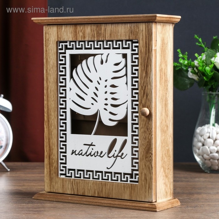 Ключница дерево 6 крючков Ключница дерево 6 крючков "Пальмовый лист и греческий узор" 25,5х20,5х6,5 см