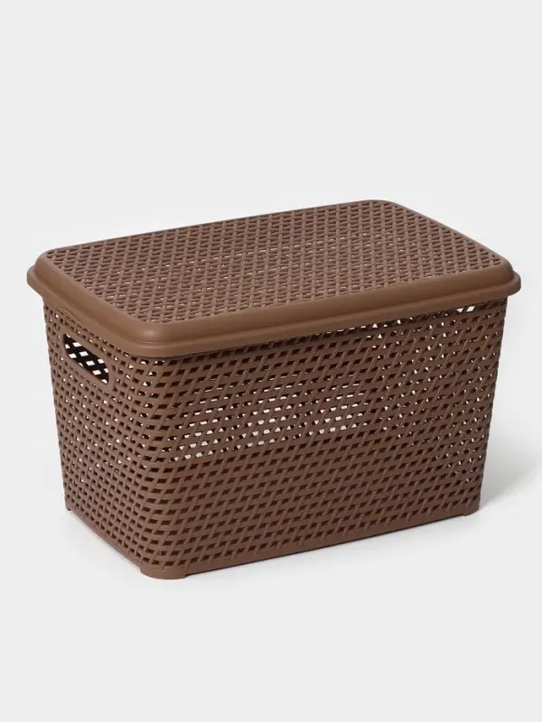 Корзина для хранения &laquo;Ротанг&raquo;, 23 л, 45&times;30&times;26.5 см, с крышкой, коричневая