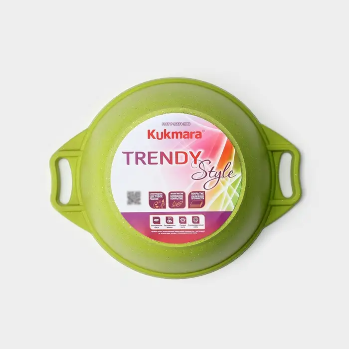 Кастрюля KUKMARA Trendy style, 2 л, d=20 см, h=10.5 см, стеклянная крышка, антипригарное покрытие, литой алюминий, зелёная