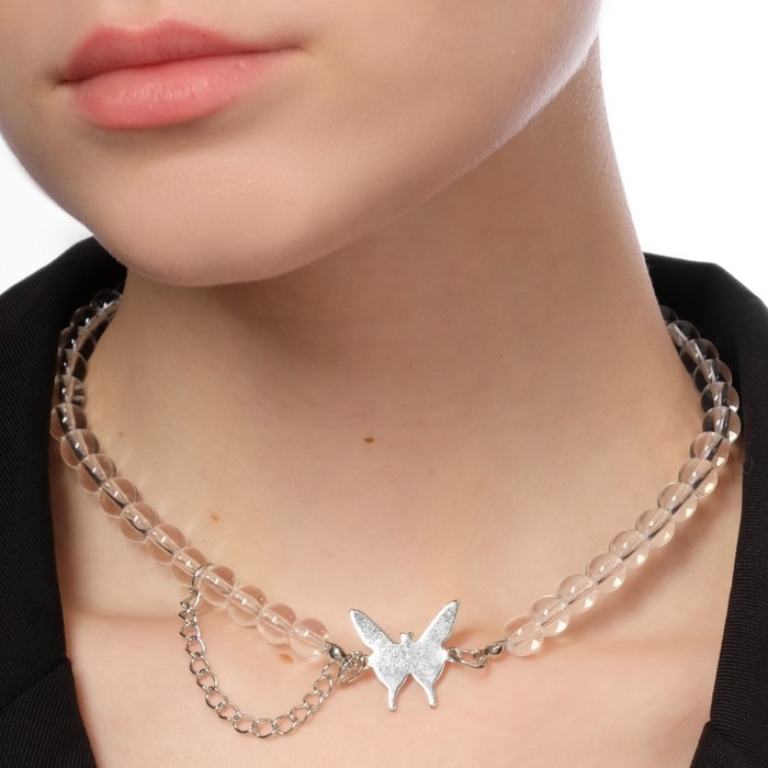 Чокер «Бабочка» с цепочкой, цвет белый в серебре, L= 40 см Чокер «Бабочка» с цепочкой, цвет белый в серебре, L= 40 см