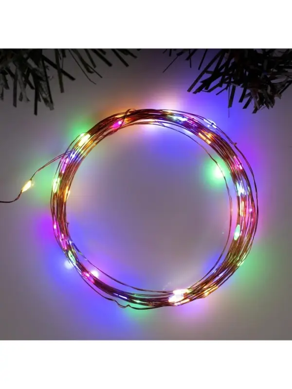 Гирлянда &laquo;Нить&raquo; 5 м роса, IP20, медная нить, 50 LED, свечение мульти, 2 режима, AAх3