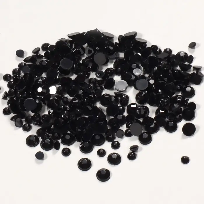 Стразы для декора, круглые, разноразмерные, чёрные