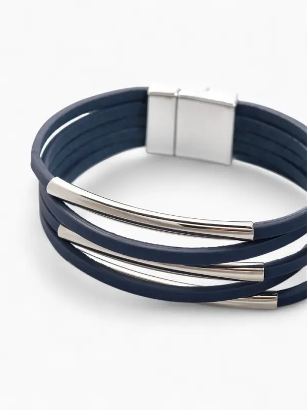 Браслет кожаный на магните &laquo;Три дуги&raquo;, L=18.5 см, синий