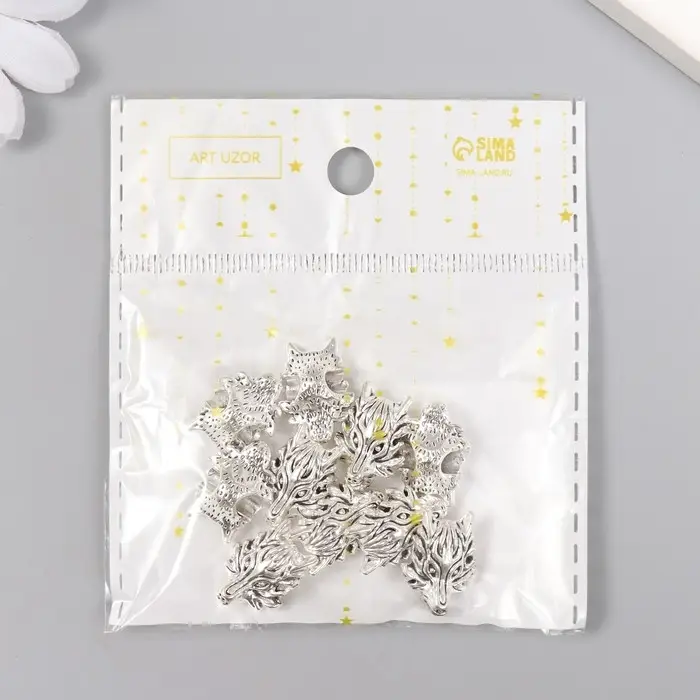 Бусина для творчества металл "Голова волка" серебро 1,8х1,3 см