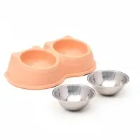 Миска двойная &laquo;Кисы&raquo;, 28&times;16.3&times;7.3 см, на пластиковом основании, металл, розовая