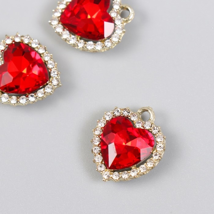 Декор для творчества металл, стразы Декор для творчества металл, стразы "Красное сердце океана" золото 1,6х1,8 см