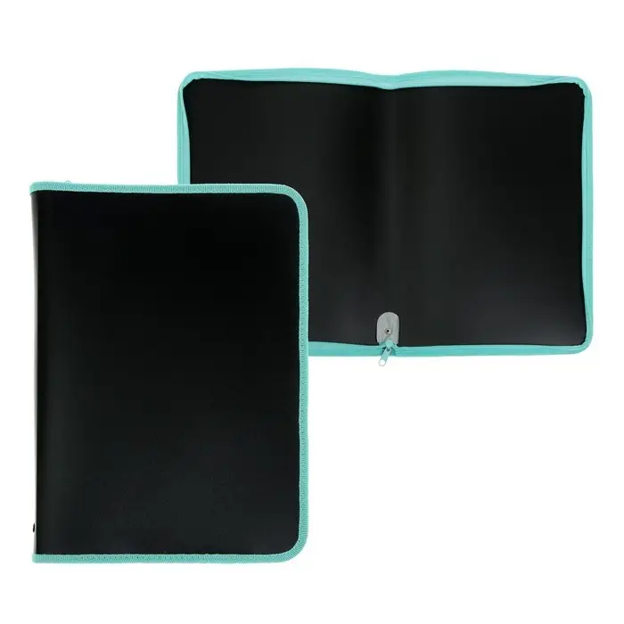 Папка пластиковая А4, 325 х 230 х 25 мм, молния вокруг, Calligrata Папка пластиковая А4, 325 х 230 х 25 мм, молния вокруг, Calligrata "Офис", ПМ-А4-11, 0.5 мм, цветная, текстура "песок", Black чёрная/мятная